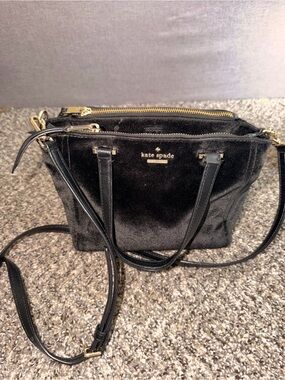 kate spade Black Velvet Crossbody Satchel with Gold Hardware